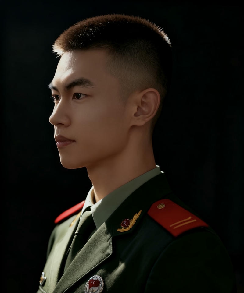 Người lính đứng nghiêm với phong thái mạnh mẽ