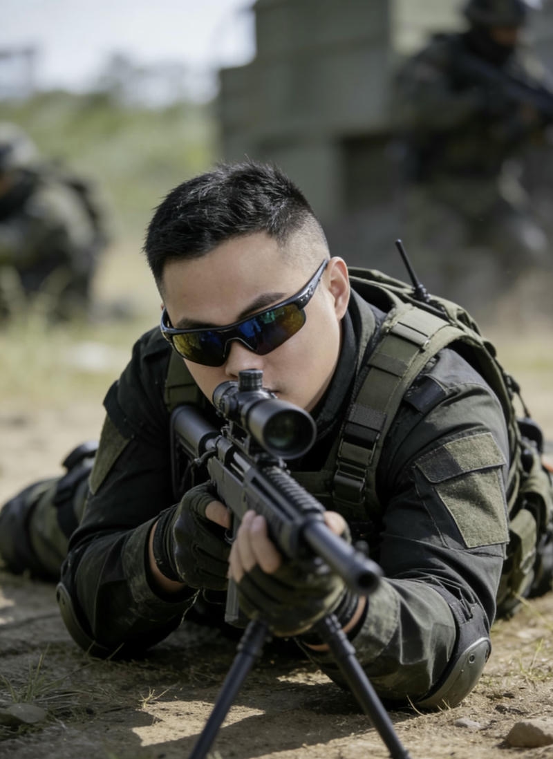 Người lính trẻ đứng trong ánh nắng