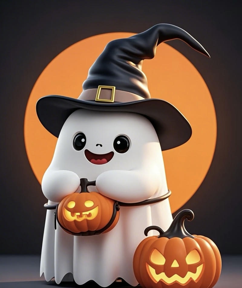 Nhân vật ma hoạt hình đáng yêu chibi tròn trịa