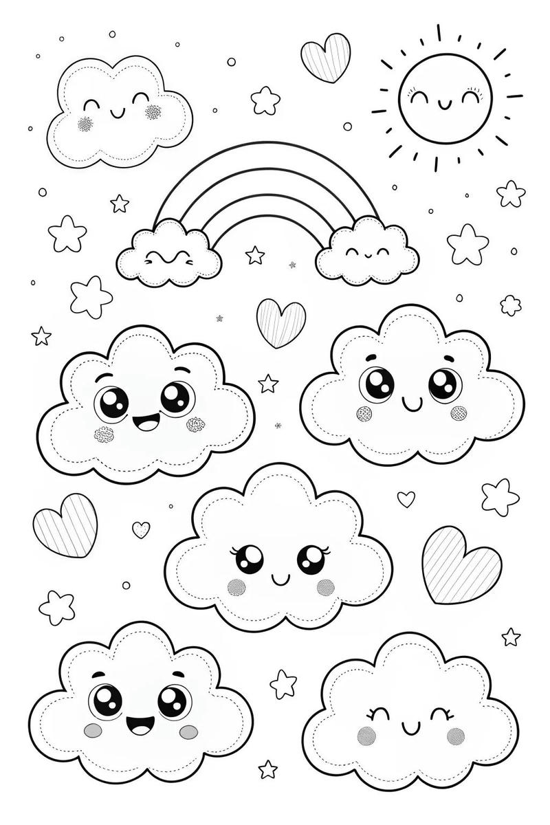 Tập hình tô màu nhiều kiểu cầu vồng đơn giản