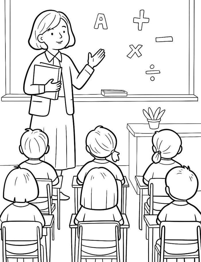 Tô màu cô giáo dịu dàng giảng bài