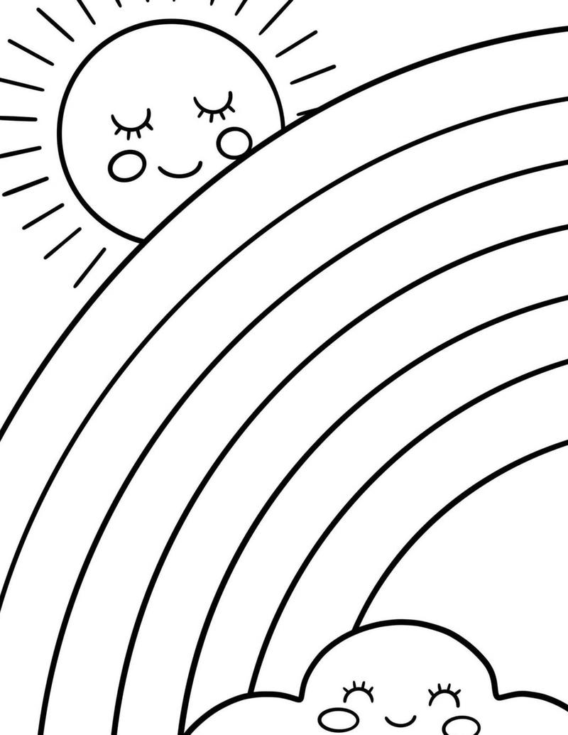 Trang giấy trắng với nét vẽ cầu vồng đơn giản