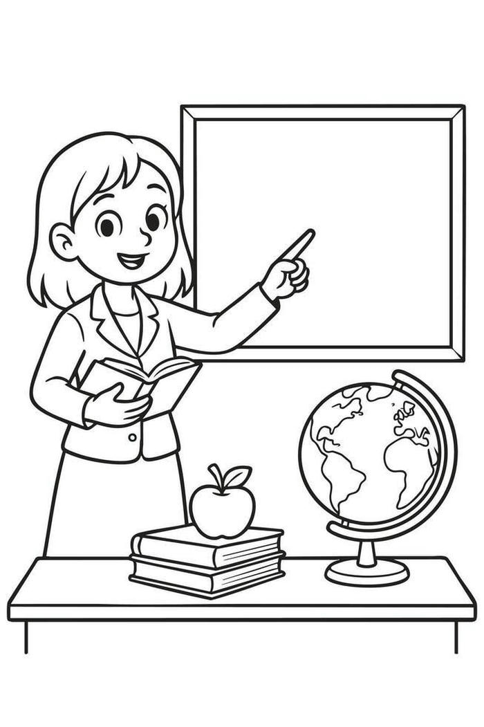 Tranh lớp học tô màu chân dung cô giáo