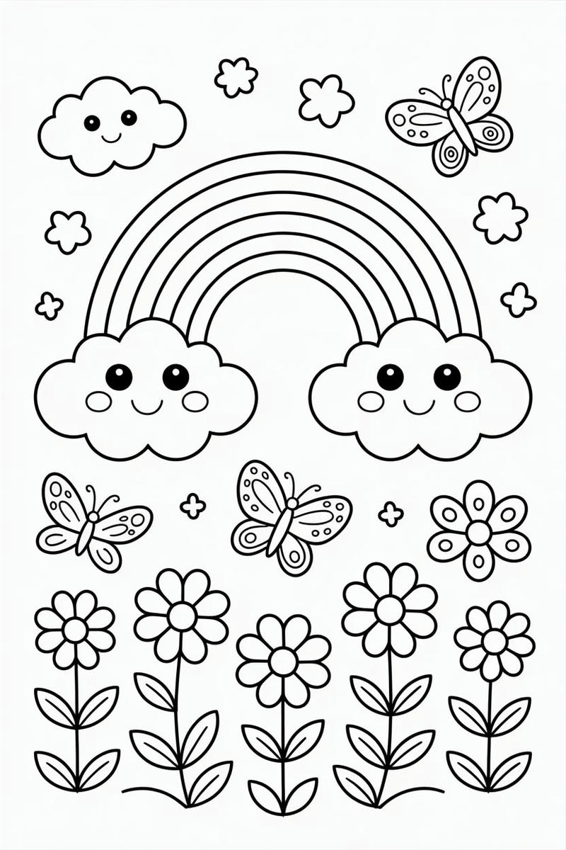 Tranh tô màu cầu vồng thiết kế đơn giản cho bé