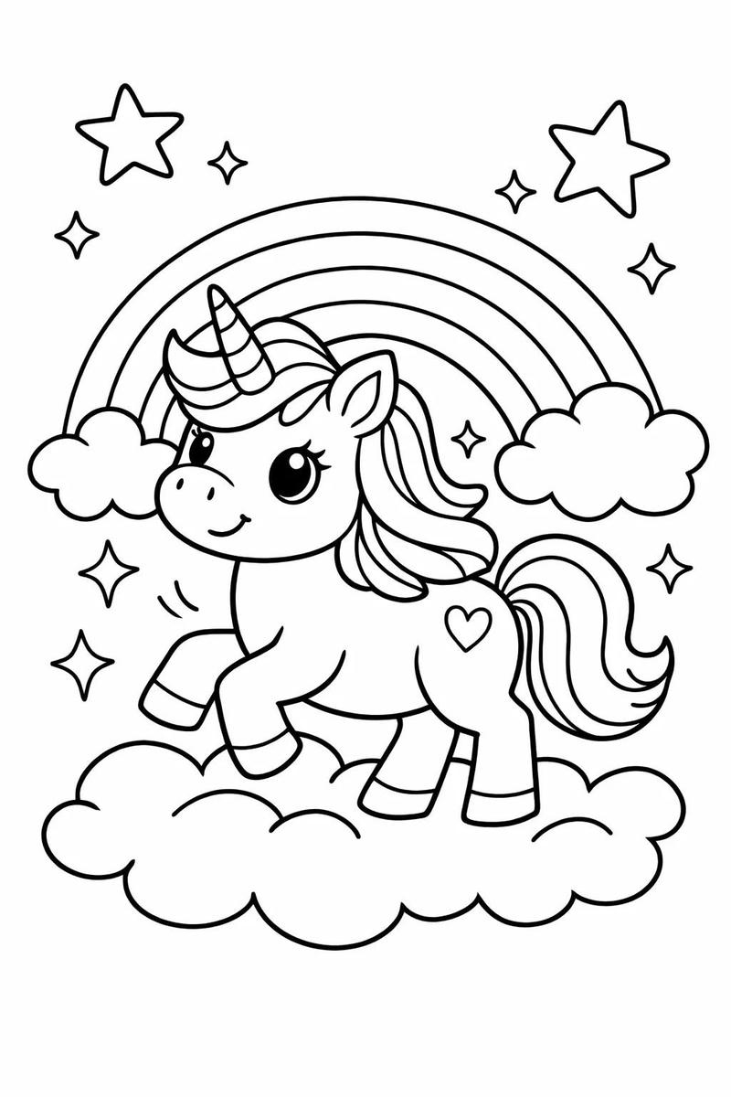 Tranh tô màu cầu vồng với đường nét rõ ràng