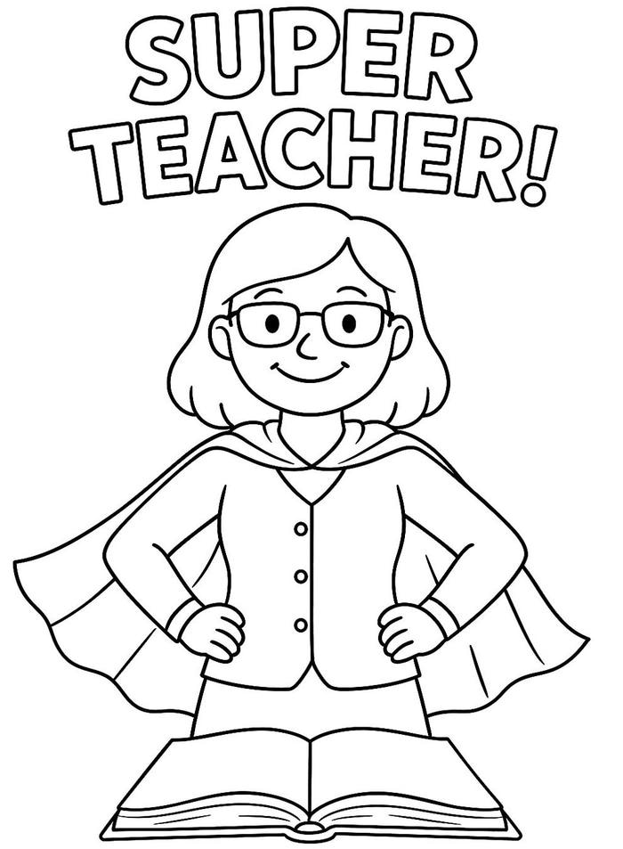 Tranh tô màu chân dung cô giáo em là siêu nhân