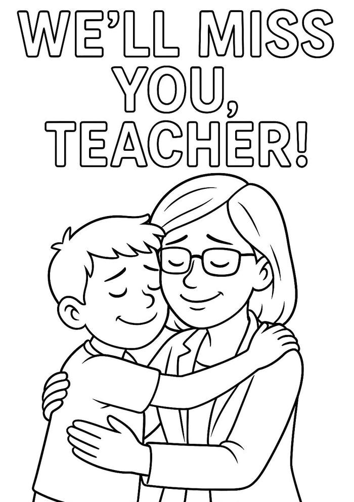 Tranh tô màu chân dung cô giáo ôm học sinh