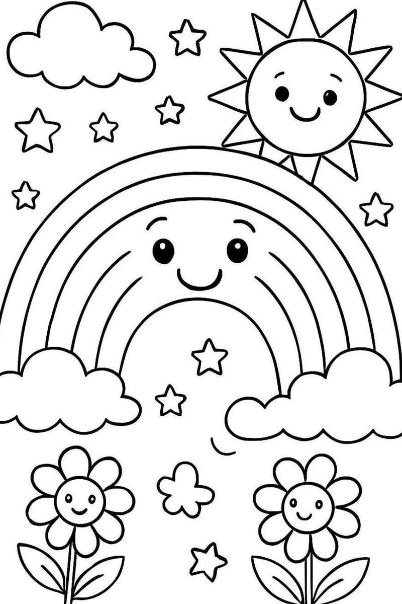 Tranh tô màu chủ đề cầu vồng cho bé