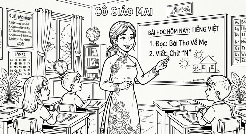 Tranh tô màu cô giáo đẹp nhất