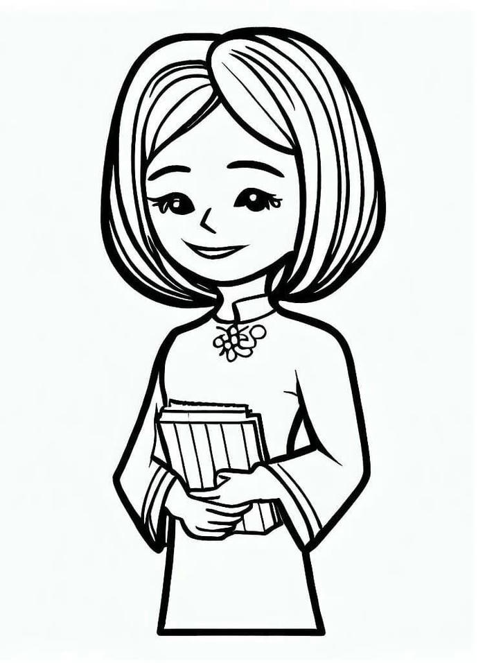 Tranh tô màu cô giáo dịu dàng