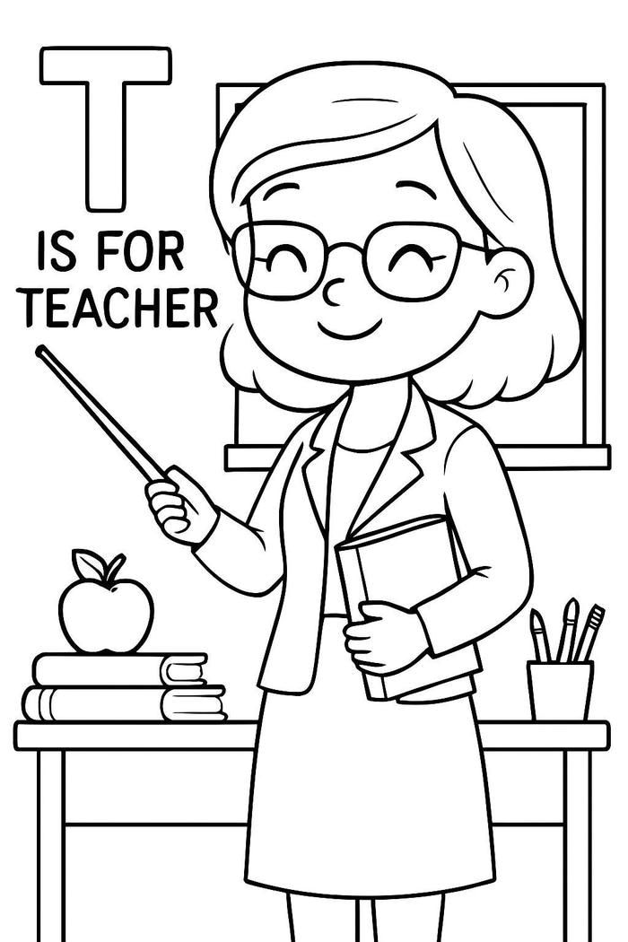 Tranh tô màu cô giáo và học sinh