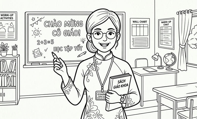 Tranh tô màu cô giáo viết bảng