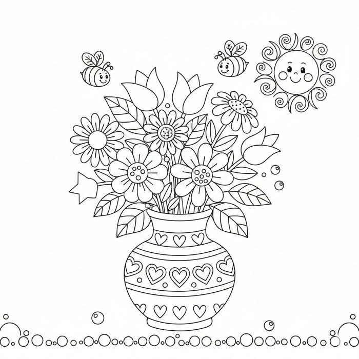 ảnh bình hoa tô màu cho trẻ