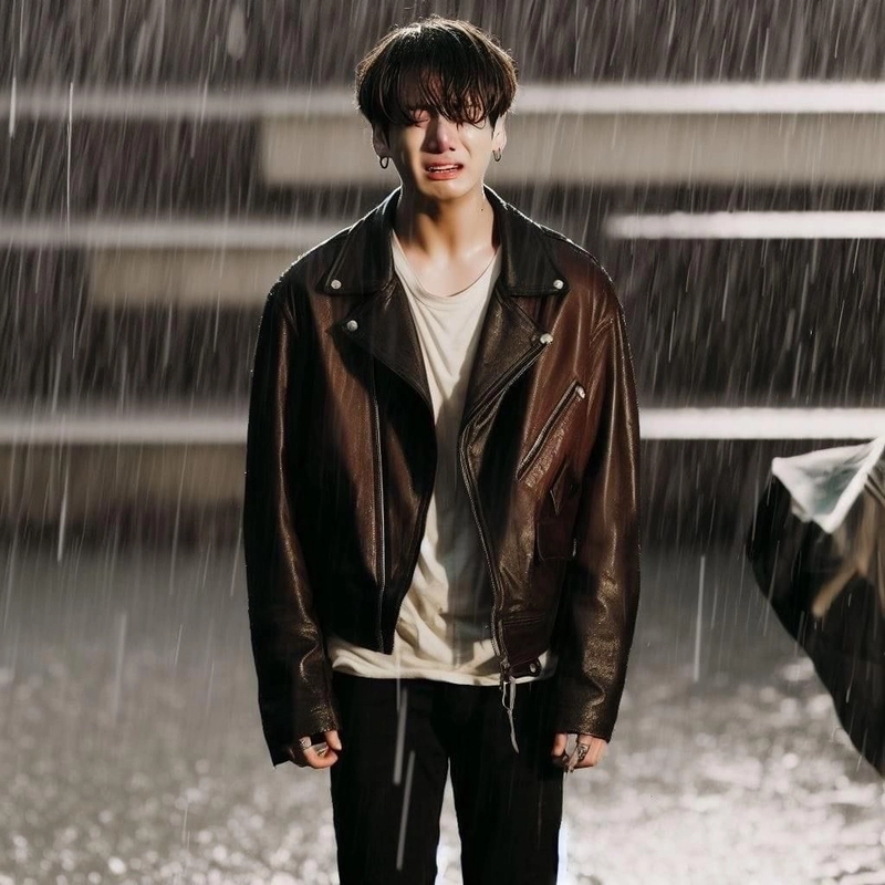 ảnh buồn nam đứng một mình dưới mưa lạnh lẽo