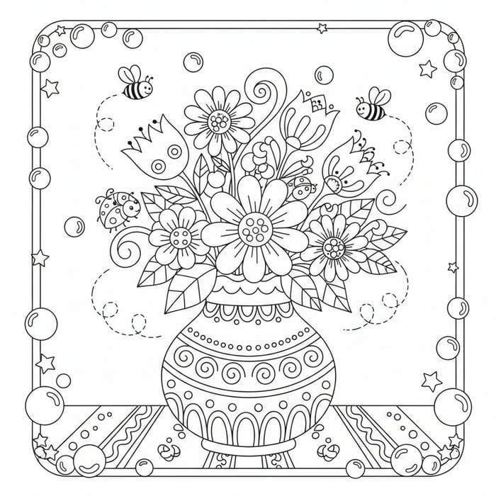 ảnh tranh bình hoa tô màu nhiều hoạ tiết