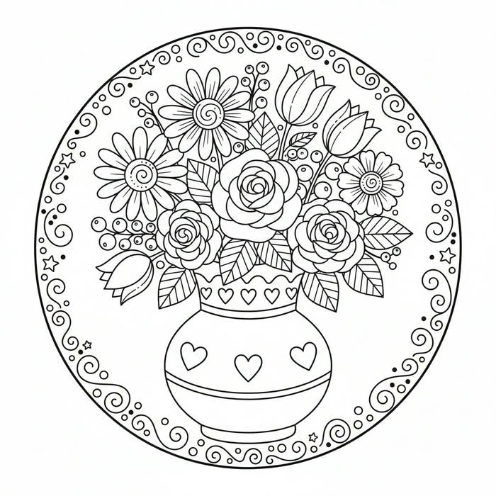 ảnh tranh tô màu bình nhiều hoa