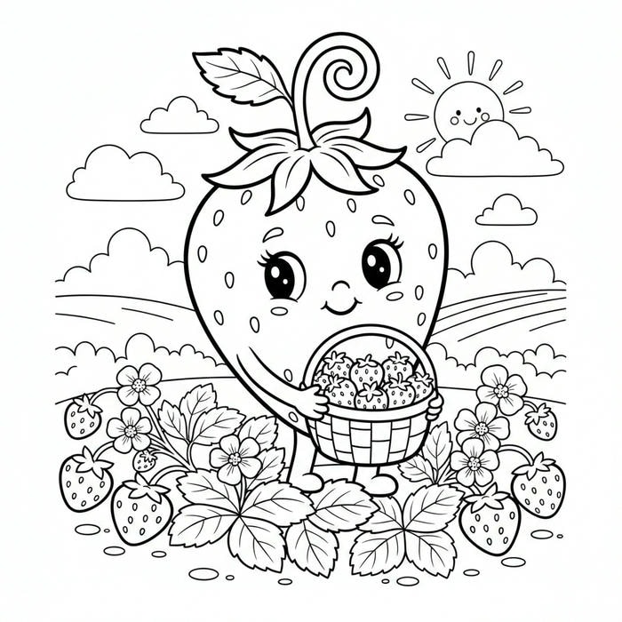 ảnh tranh tô màu quả dâu tây đáng yêu