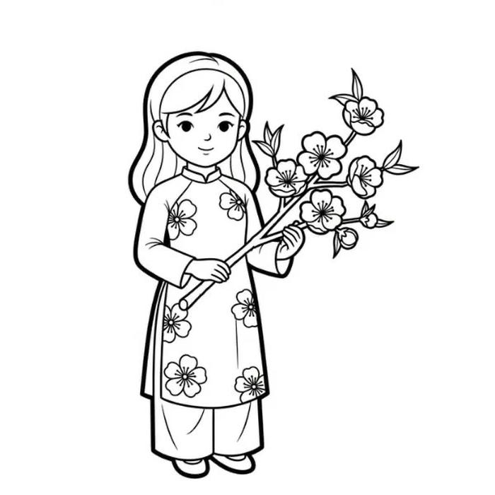 hình ảnh tô màu bé đón tết