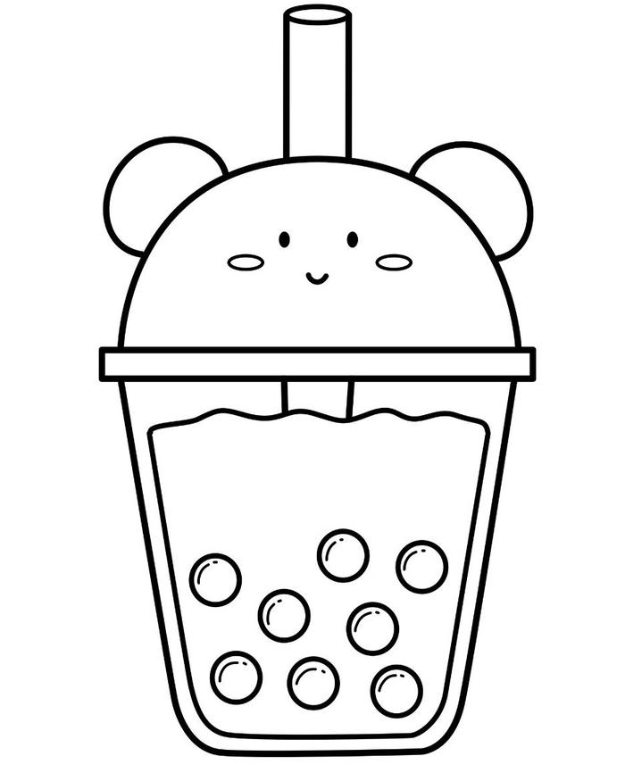 hình ảnh tranh tô màu trà sữa cute