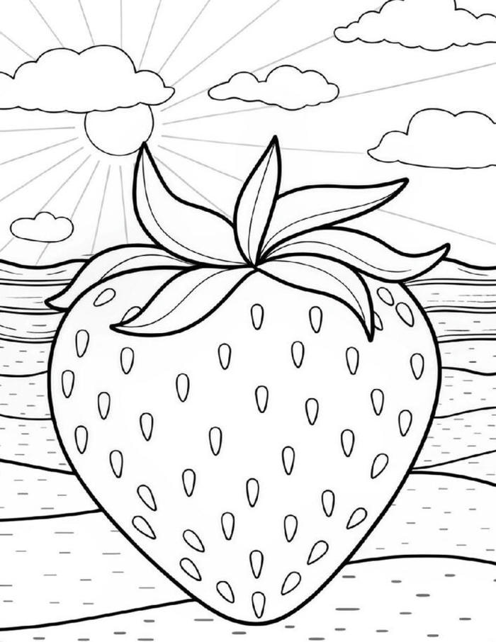 hình tranh tô màu quả dâu tây dễ tô