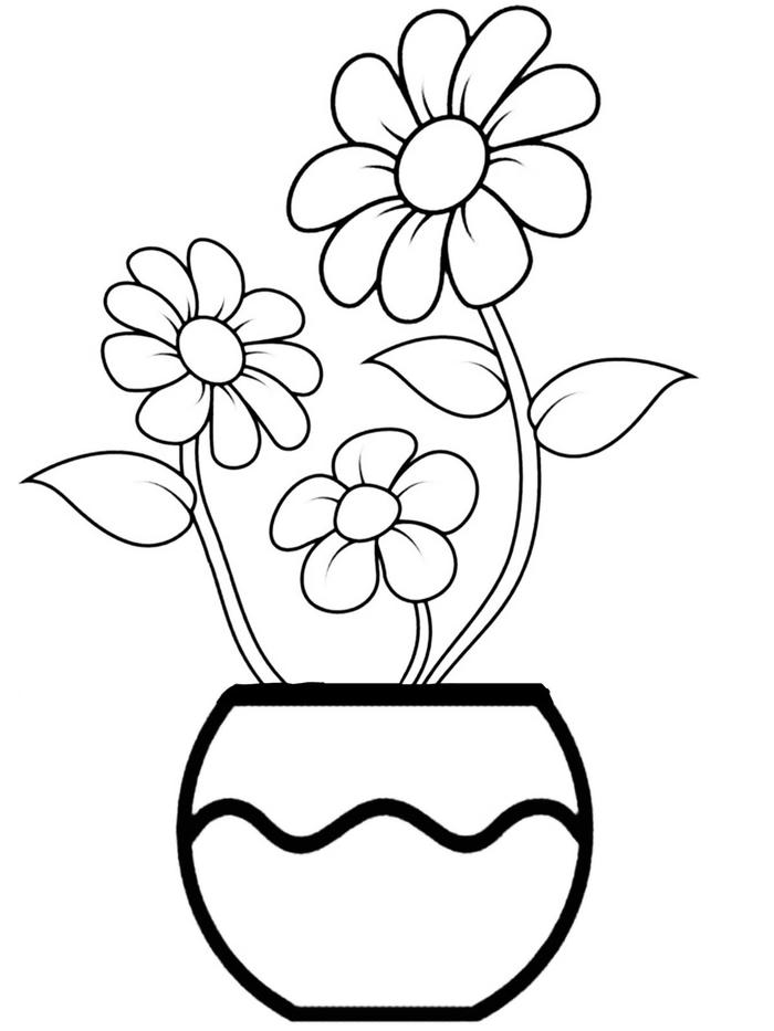 tranh tô màu bình hoa dễ thương