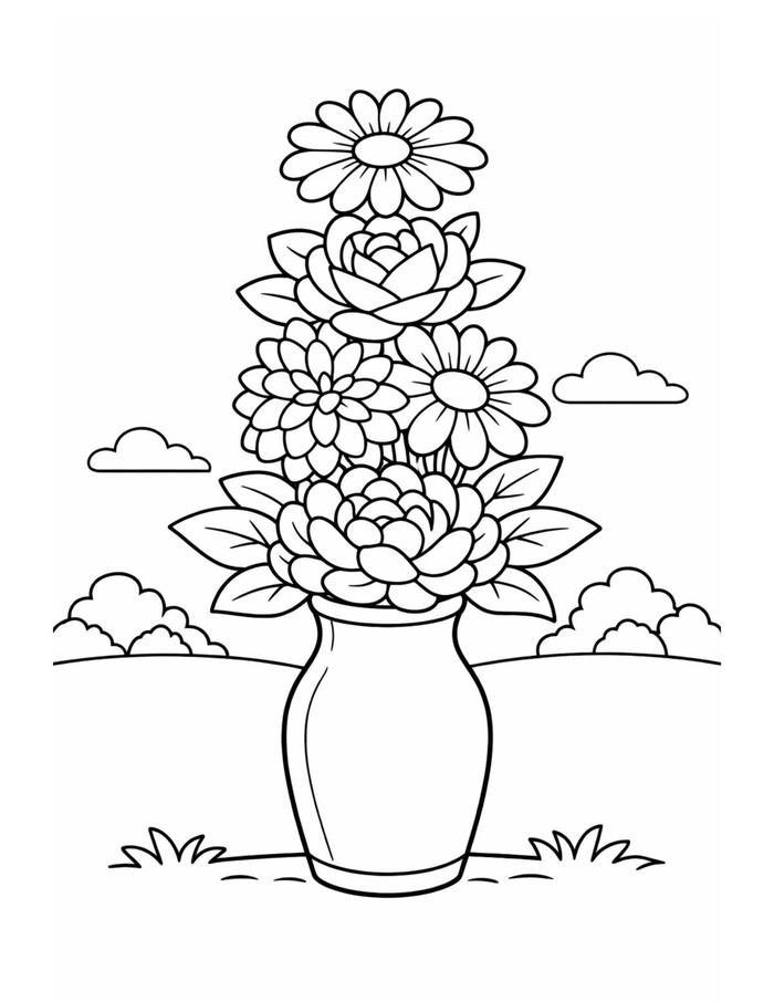 tranh tô màu bình hoa nghệ thuật