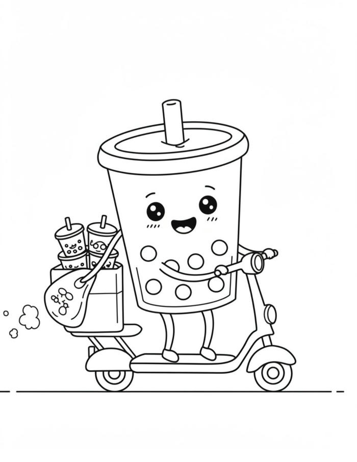 tranh tô màu trà sữa cute hài