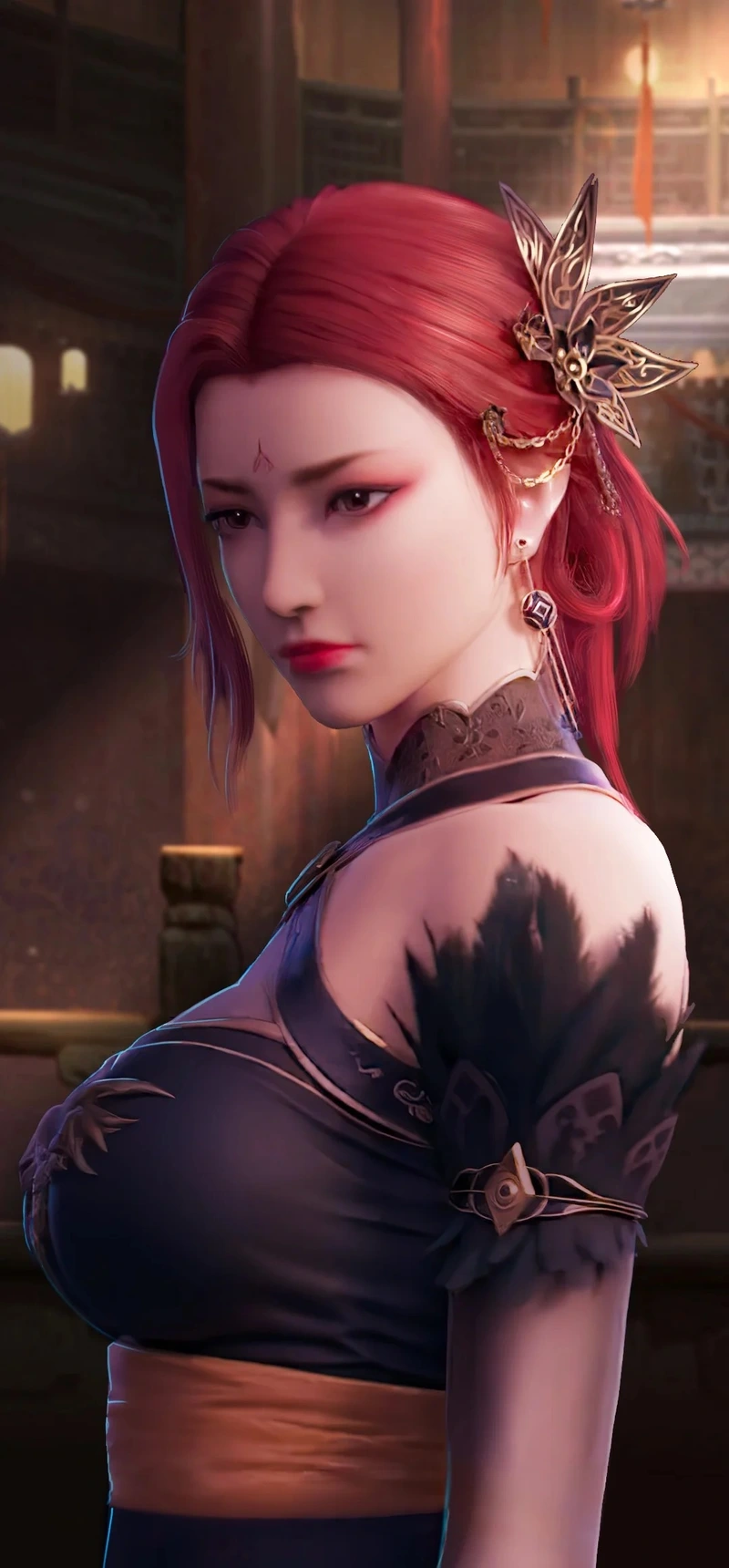 Hình ảnh Nhã Phi anime giữa không gian cổ điện huyền bí đẹp