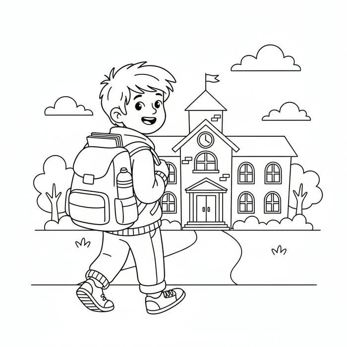 ảnh tranh tô màu bé đang đi học