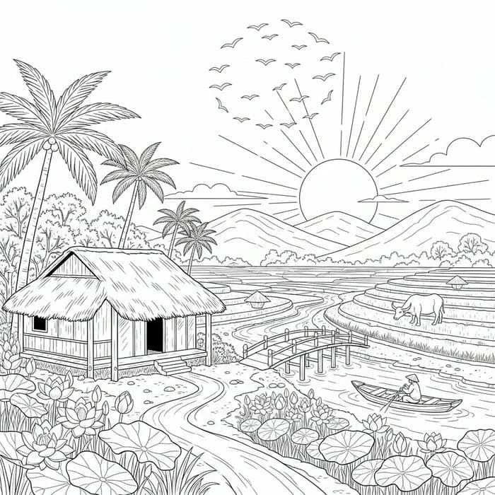 ảnh tranh tô màu quê hương đẹp