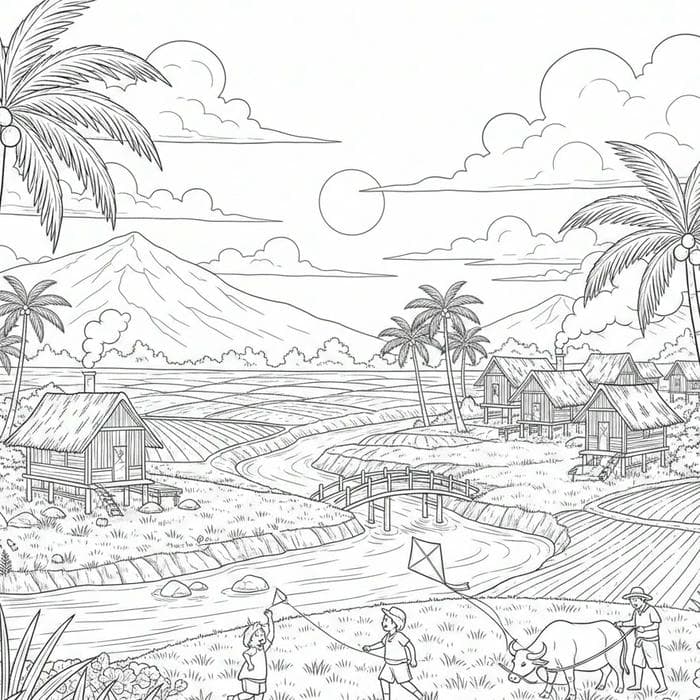 ảnh tranh tô màu quê hương em