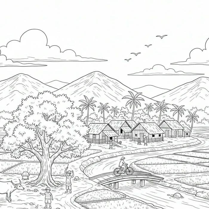 ảnh tranh tô màu quê hương nhẹ nhàng