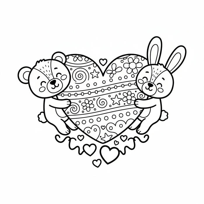 ảnh tranh tô màu thỏ ôm trái tim