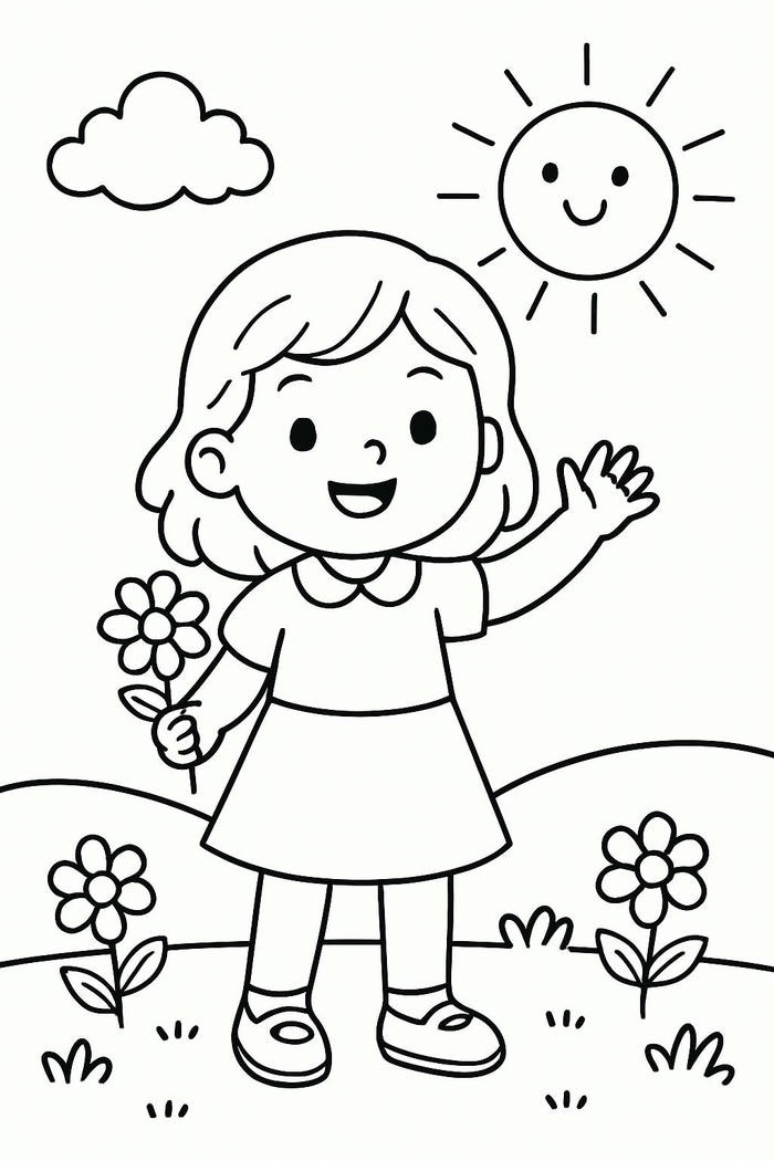 hình ảnh bé gái tô màu người
