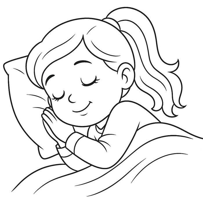 hình tranh tô màu bé gái đang ngủ
