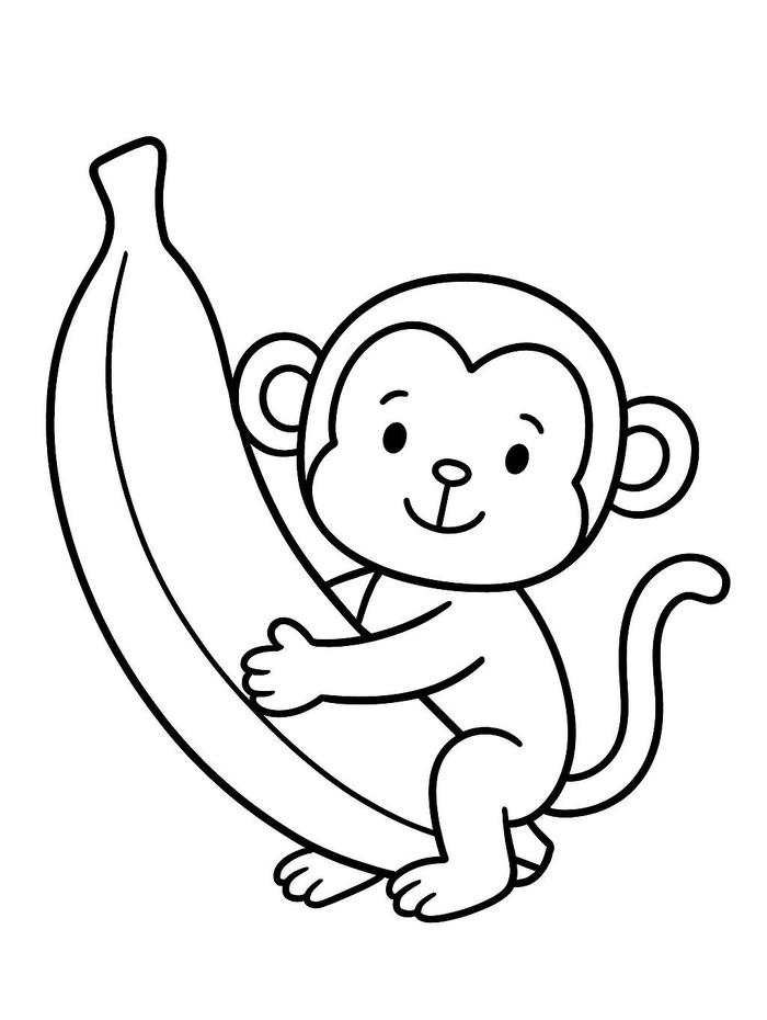hình tranh tô màu khỉ ôm chuối