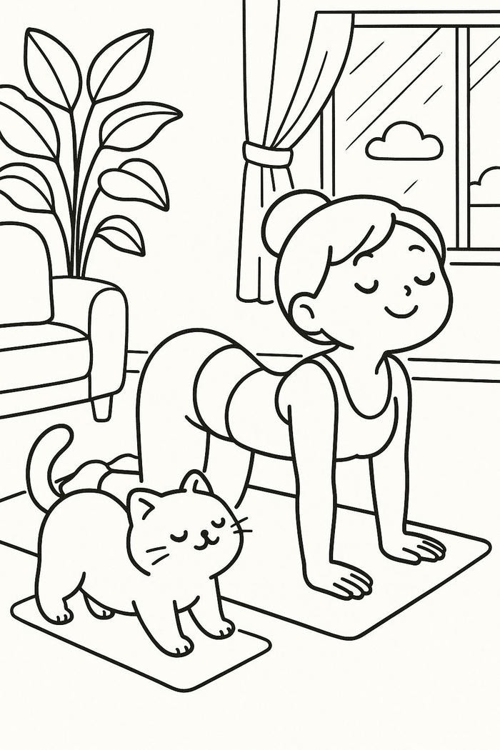tranh tô màu bé gái đang tập thể dục