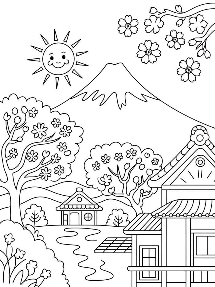 tranh tô màu phong cảnh nông thôn