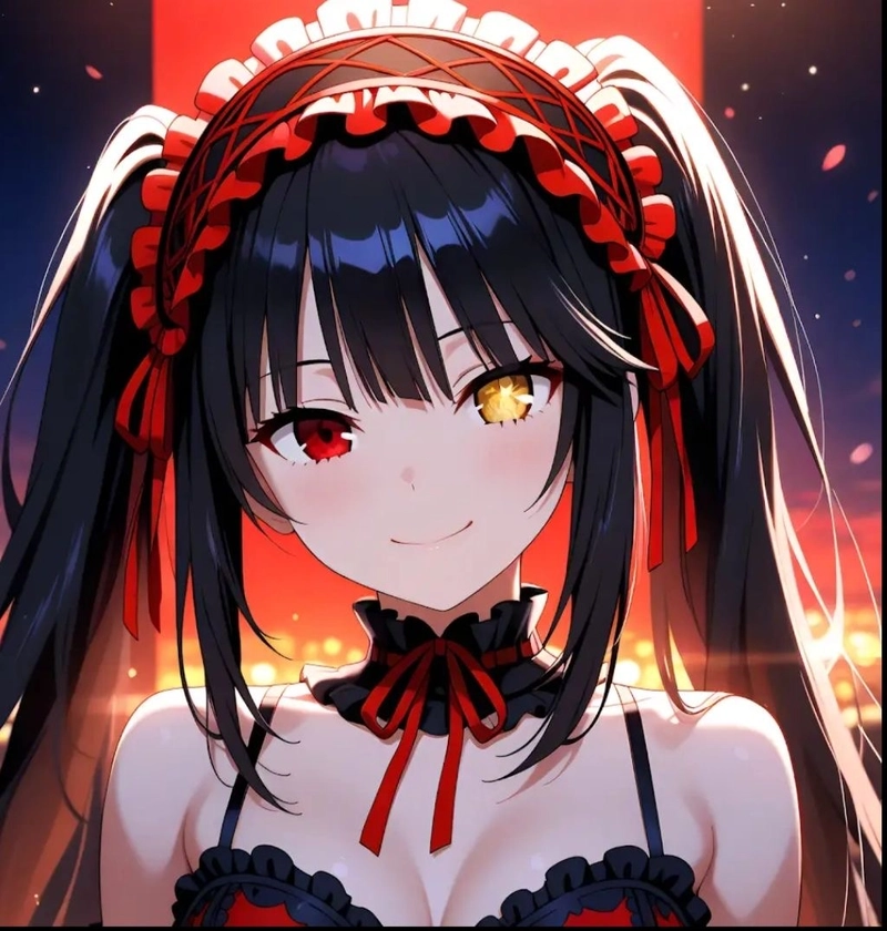 Ảnh anime Kurumi trong bộ váy gothic đen đỏ