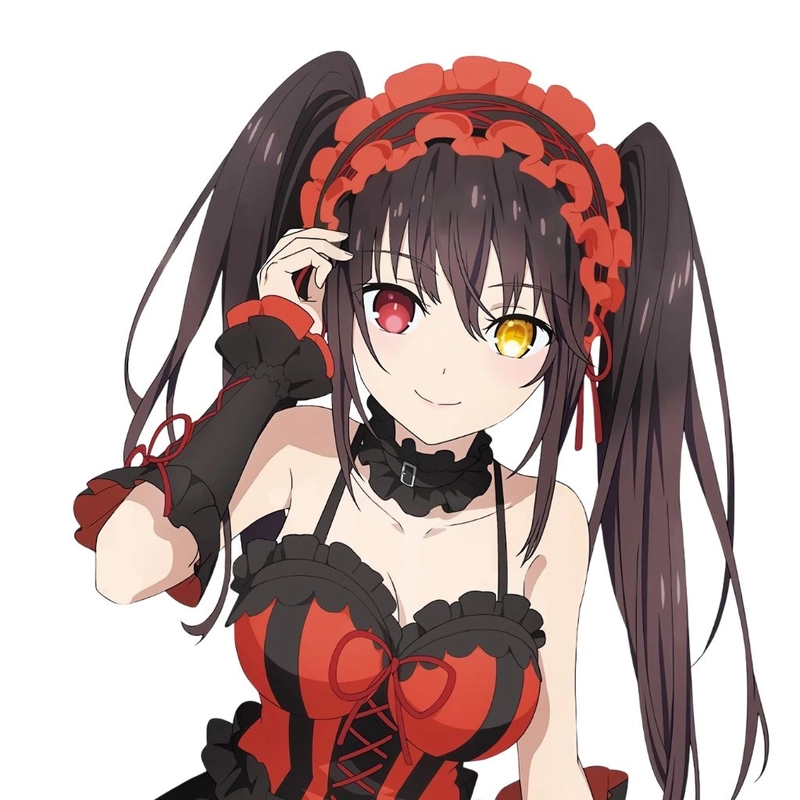 Ảnh anime Kurumi với mái tóc đen dài buộc hai bên