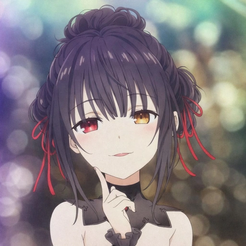 Anime Kurumi trong bộ váy gothic đen đỏ đặc trưng