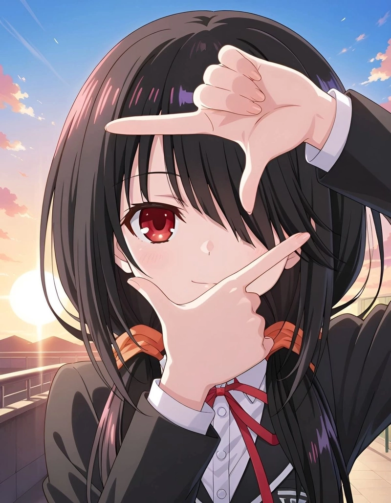 Anime Kurumi với ánh mắt một đỏ một vàng nổi bật