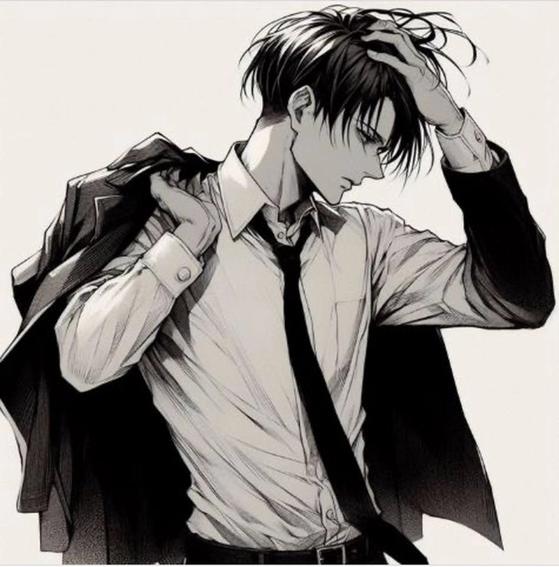 Bức hình Levi Ackerman đứng giữa khung tối