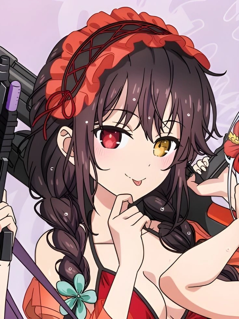 Bức hình anime Kurumi đứng giữa không gian bánh răng