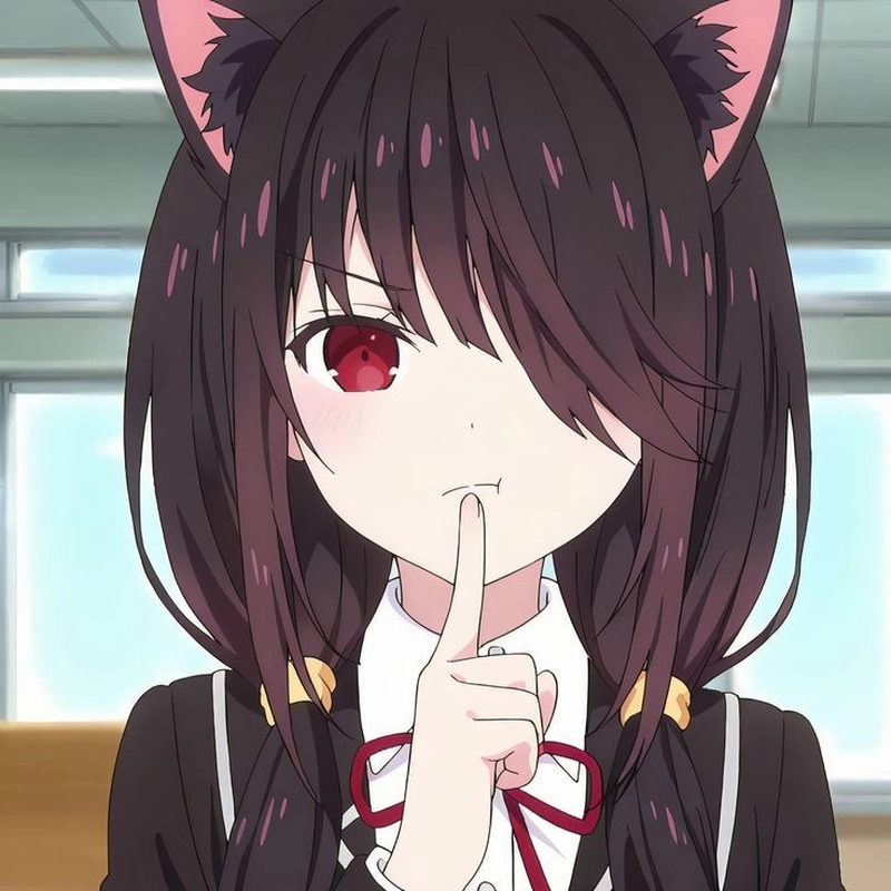 Bức hình anime Kurumi với mái tóc đen dài buộc lệch