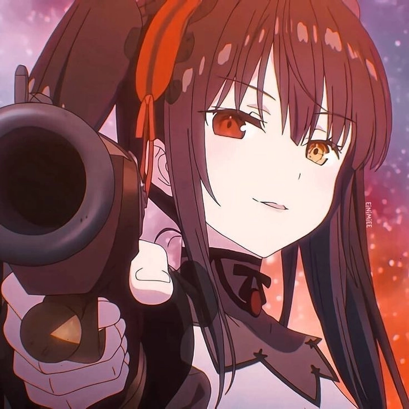 Hình ảnh anime Kurumi sử dụng súng và năng lực thời gian