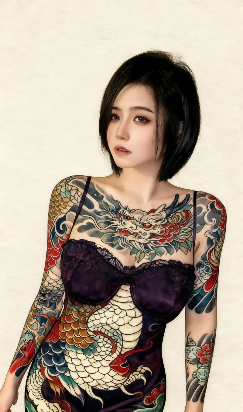 Mỹ nhân tattoo tạo dáng trong bồn tắm ánh sáng xanh