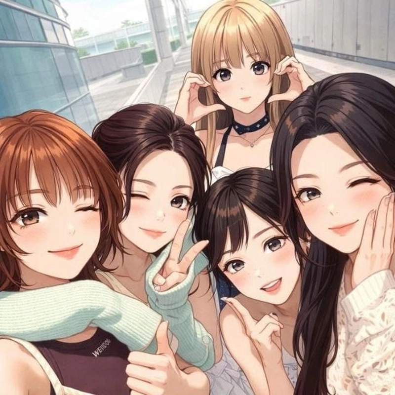 ảnh nhóm anime đông thành viên với visual cuốn hút