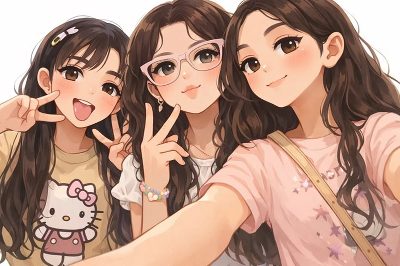 ảnh nhóm anime phong cách học đường đầy năng lượng