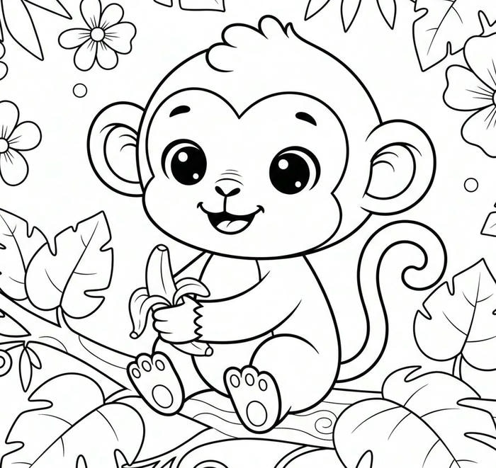 ảnh tranh tô màu con khỉ nhẹ nhàng xinh